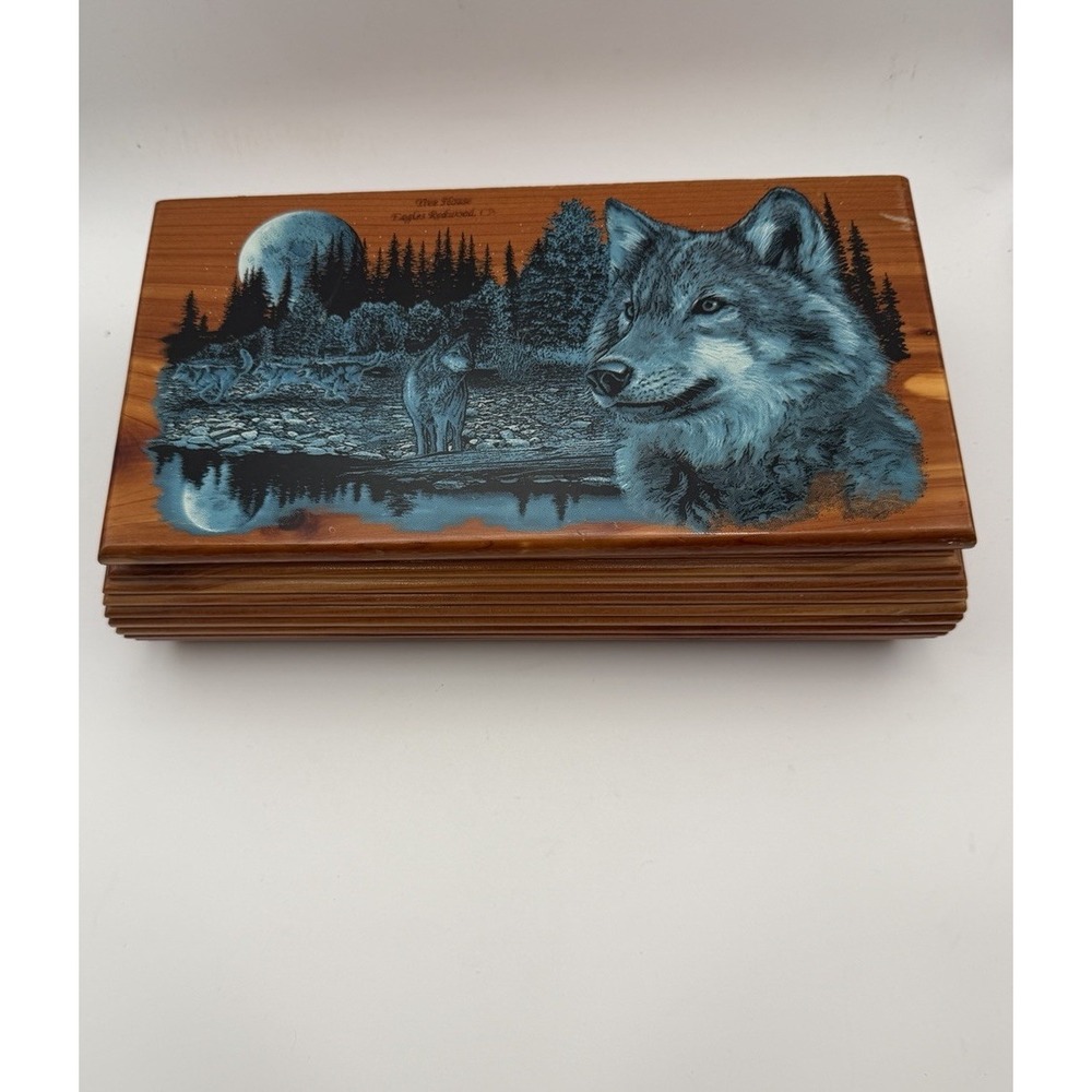 Tree House Eagles Redwood CA Wolf Wooden Trinket Keepsake Box 9" Wildlife